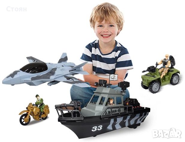Военен комплект с корабни самолетни превозни средства и войници със светлина и звук - 36 бр, снимка 1