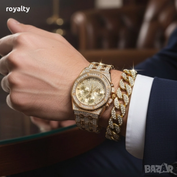 Универсален комплект часовник и гривна с кубинска плетка, снимка 1