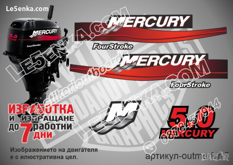 Mercury 1999-2006 5 hp Four Stroke Меркюри извънбордов двигател стикери надписи лодка outmerfsr-5, снимка 1