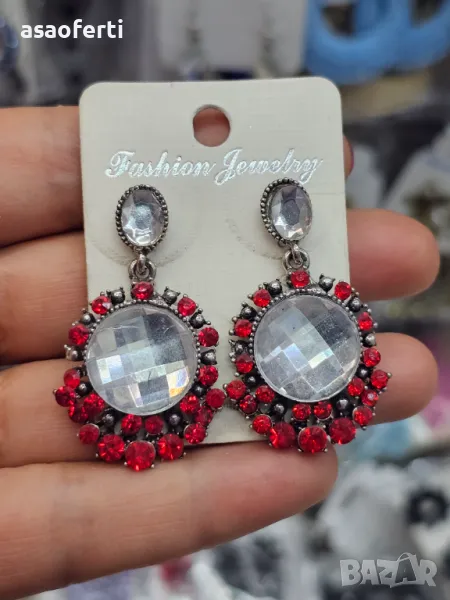 Обеци с червени кристали #14525-1, снимка 1