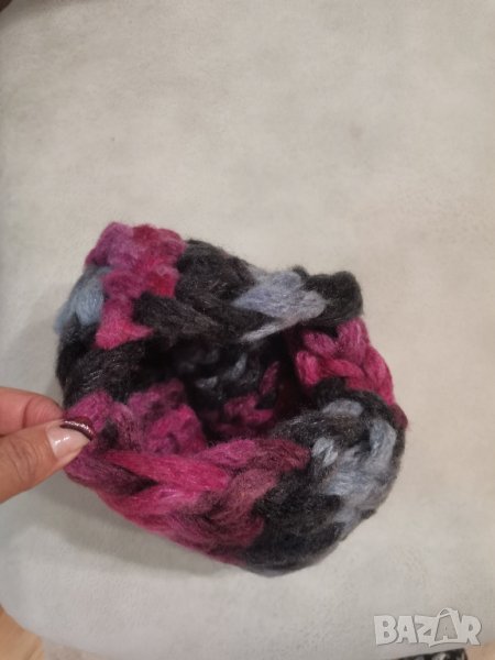 Ръчно Плетен Шал - Яка - Розово-черен, снимка 1