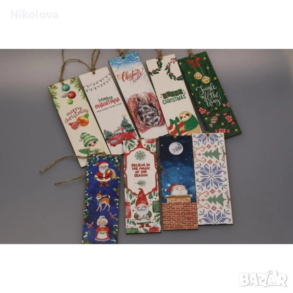 Цветен коледен книгоразделител – празничен подарък от MDF, снимка 1