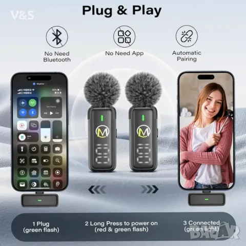 Безжичен петличен микрофон HMKCH (тип C) за Android с калъф за зареждане с цифров дисплей, ветроусто, снимка 3 - Микрофони - 48083951