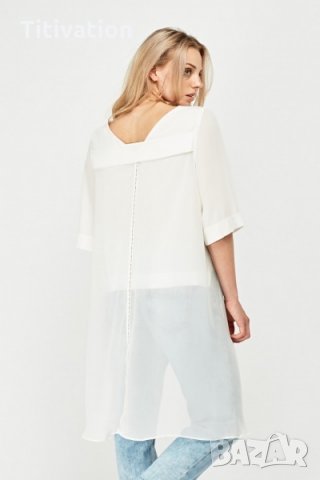 Бяла асиметрична блуза, снимка 2 - Корсети, бюстиета, топове - 26694485