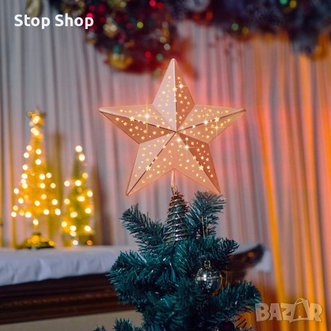 връх LED Коледна метална звезда Rose Gold , снимка 1 - Декорация за дома - 39750617