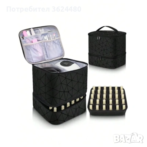 Черна чанта за маникюр с 2 нива и място за инструменти 4650, снимка 9 - Други - 53235456