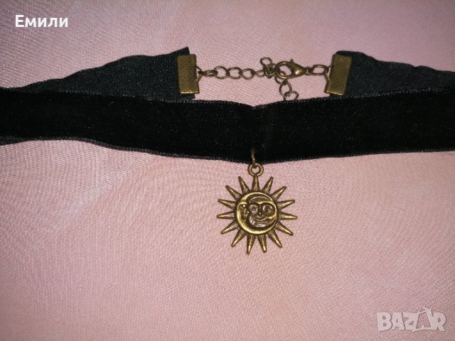 Черен кадифен чокър със слънце и луна в бронзов цвят, снимка 12 - Колиета, медальони, синджири - 44085250