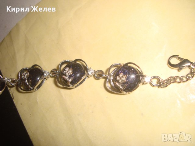 ГРИВНА ОБЕЦИ МЕДАЛЬОН с КАМЪНИ АВАНТЮРИН ПОСРЕБРЕНИ АРТ КОМПЛЕКТ БИЖУТА 21757, снимка 4 - Бижутерийни комплекти - 32525355