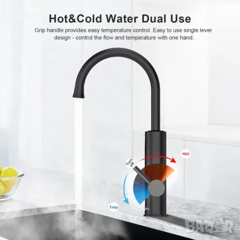 Проточен смесител с нагревател за кухня и баня Briwellna KM12-Silver, снимка 6 - Смесители - 49439303