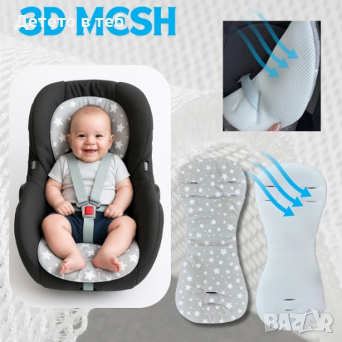 Постелка малка против изпотяване с 3д меш сиви звезди, снимка 1