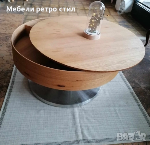 Кръгла холна маса с прибиращ се плот, вътрешен рафт и стабилна основа. , снимка 3 - Маси - 52169019