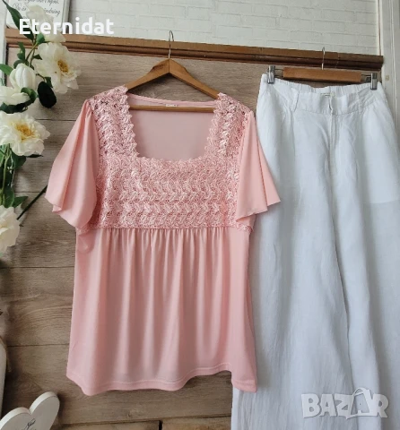  Нова розова блуза с дантела , снимка 4 - Тениски - 50656117