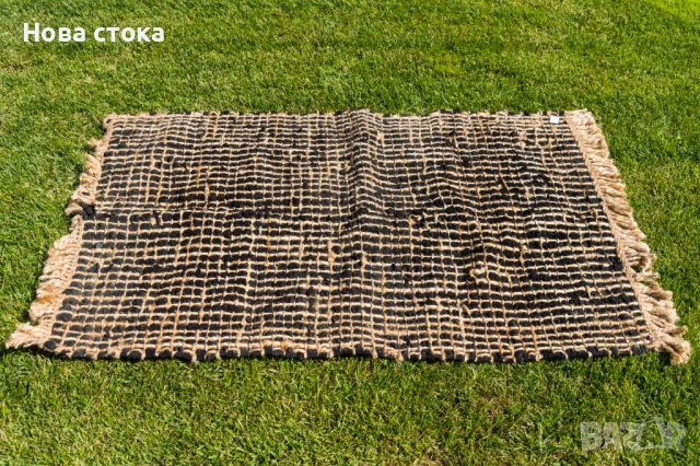 Килим тип черга с ресни, черно с бежово, 3 размера, снимка 1