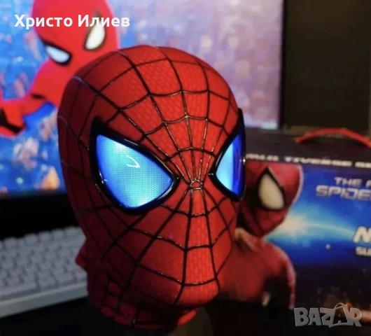 Маска Спайдърмен Марвел с мигащи магнитни светещи очи дистанционно пръстен Spiderman Marvel карнавал