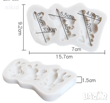 3 бр Заек Великден силиконов молд форма фондан шоколад гипс, снимка 3 - Форми - 32689222