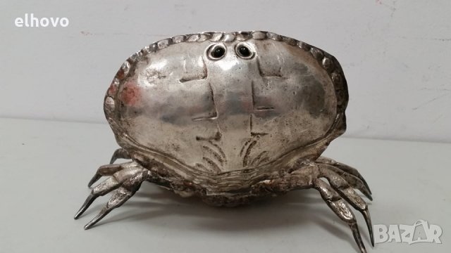 Посребрена купа за хайвер във формата на краб, Franco Lapini Италия, 1970г, снимка 4 - Антикварни и старинни предмети - 28188290