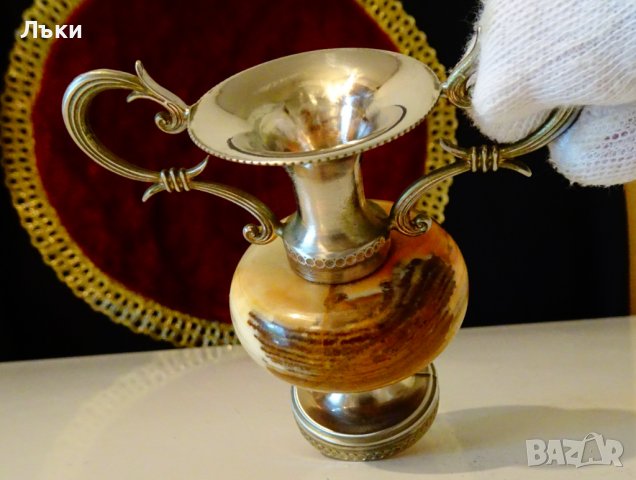 Посребрена амфора,ваза,свещник,оникс. , снимка 6 - Вази - 37369717