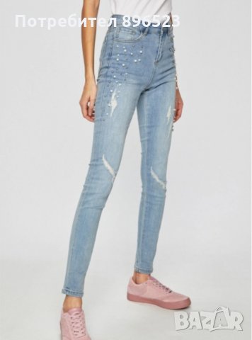 НОВО! Дамски светли дънки с перли, снимка 1