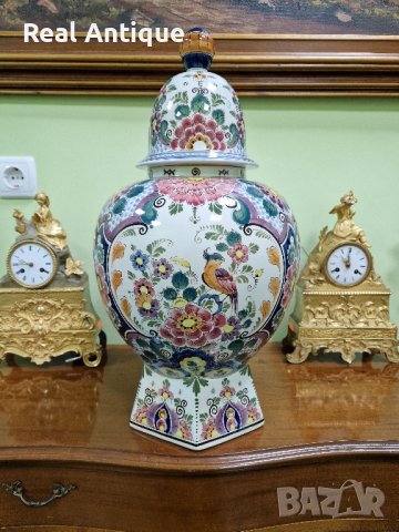 Огромна изящна много красива антикварна холандска порцеланова урна купа ваза  DELFT 