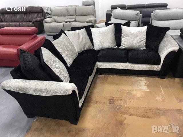 ПРОМОЦИЯ!!! Нов Ъглов диван от плат цвят - черно и сиво, материал плюш, снимка 5 - Дивани и мека мебел - 39687922