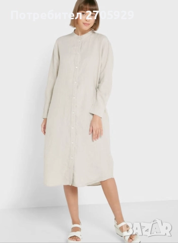 Рокля в миди дължина от 100% лен, размер XS/S (става до М), снимка 2 - Рокли - 52220427