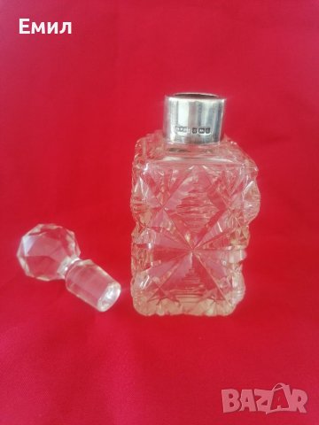 Антикварно шише за парфюм кристал и сребро , снимка 2 - Колекции - 36659264