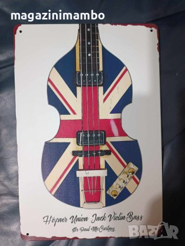 HOFNER Union Jack Violin Bass-Sir Paul McCartney-метална табела(плакет), снимка 2 - Китари - 43929282