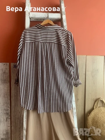 🤎🤍🤎 Oversized риза на райета H&M👟, снимка 2 - Ризи - 50738370