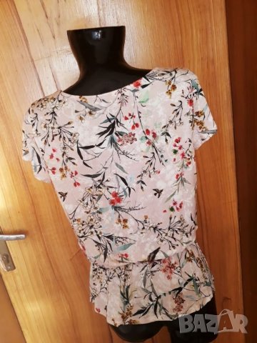 Бежова блузка трико на цветя и птици Л, снимка 3 - Тениски - 26380858