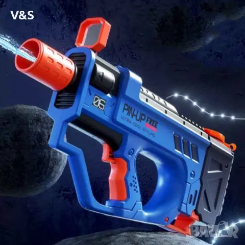 Водна пушка, бластер, автоматичен пистолет, син,батерия и зарядно към нея