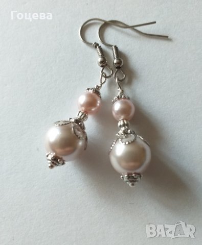 Изящни обици с нежни розови кристални перли и орнаменти в цвят Сребро , снимка 5 - Обеци - 32642418