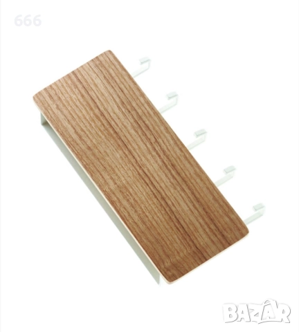 Ключодържател за стена, 5 куки, Естествено дърво, 18x2,6x9,6 см, снимка 3 - Други стоки за дома - 52579378