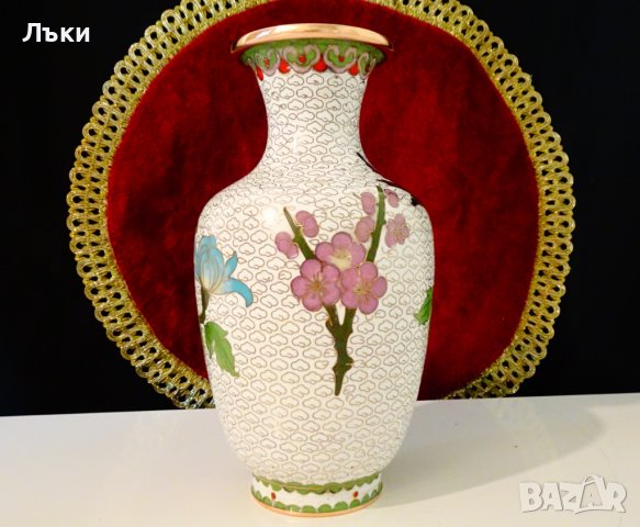 Китайска медна ваза Клоазоне,Cloisonne,маркирана. , снимка 14 - Вази - 36916498