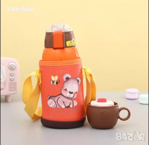 Детски термос с градуси , сламка и чаша с чанта, Шише за вода, бутилка, снимка 5 - Други - 33056328