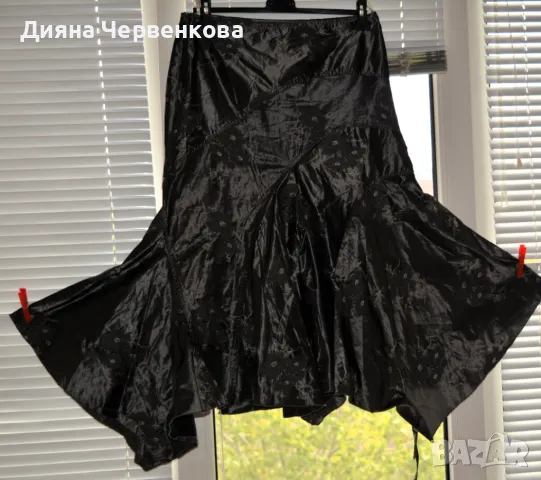 👗Дамска тъмносива сатенена пола с бродерия - цветя; Over size L÷XL, БГ №46÷48