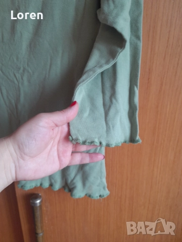 Зелена блузка с дантела три четвърт ръкав, снимка 5 - Блузи с дълъг ръкав и пуловери - 52585337