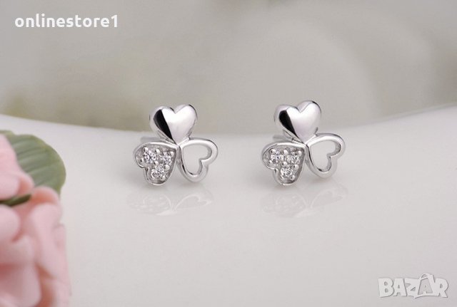 Сребърни Обеци Трио Детелина - 925 печат сребро BA220, снимка 4 - Обеци - 28147725