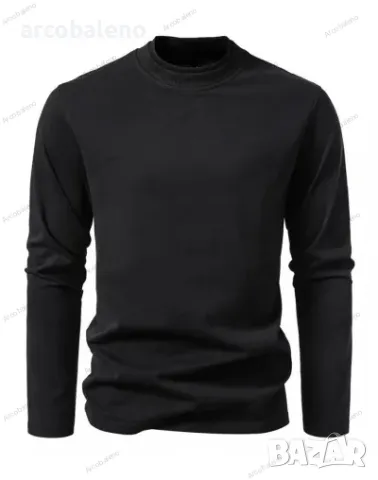 Мъжка модна ежедневна двуслойна тениска с дизайн на половин яка и дълги ръкави, 3цвята , снимка 9 - Тениски - 47998747