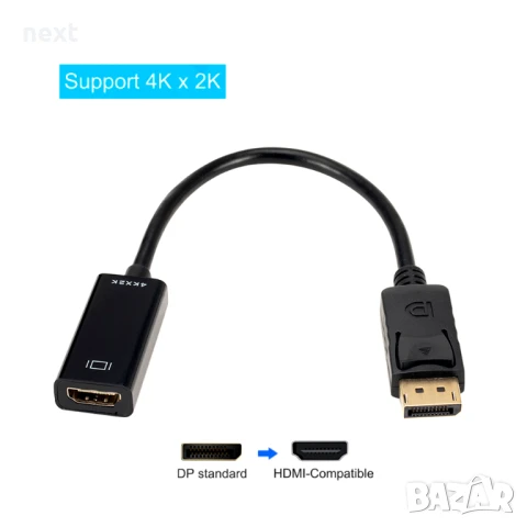 Преходник DisplayPort към HDMI поддържа 4К + Гаранция, снимка 2 - Други - 28577935