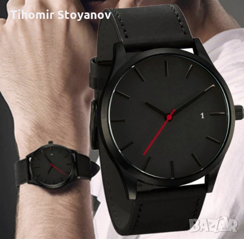 Мъжки часовник ежедневен стилен черна кожена каишка луксозен 