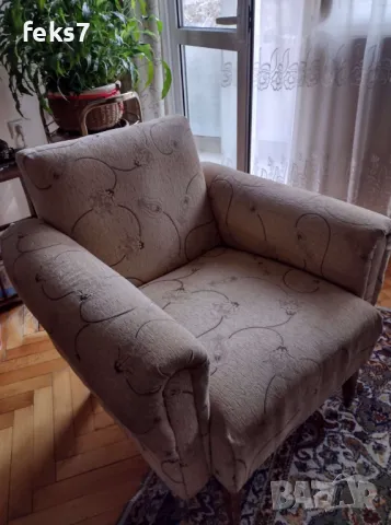 Ретро реновирани фотьойл и табуретка , снимка 3 - Дивани и мека мебел - 47700571