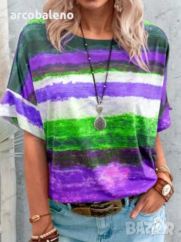 Дамска тениска с къс ръкав в европейски и американски градиентен контрастен цвят, 10цвята , снимка 5 - Тениски - 40114275