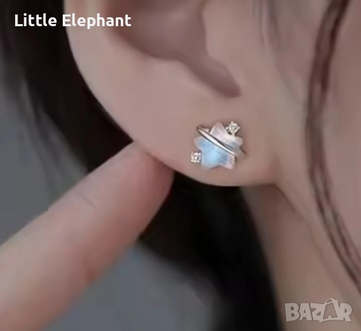 Minimalist luxery jewerly,сребърни обеци звезди холограма/нови