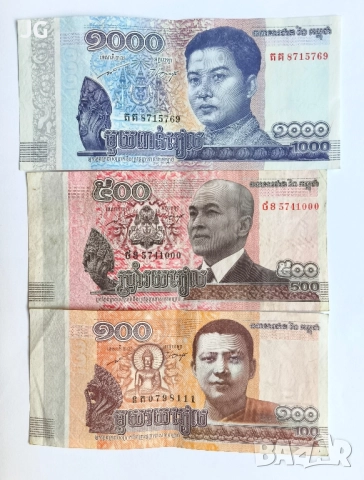 Банкноти от Камбоджа 1000 риела 500 риел 100 риела НОВАТА СЕРИЯ
