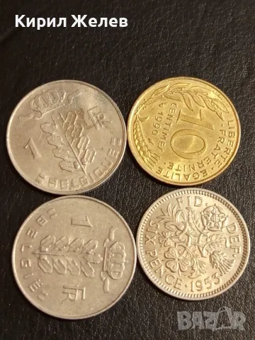 Четири монети от цял свят БЕЛГИЯ, ФРАНЦИЯ, АНГЛИЯ стари редки за КОЛЕКЦИЯ 25472