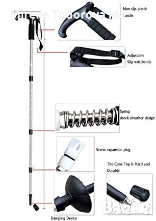 Бастун Duralumin 4Step BingXin 4-степенна регулируема антишокова телескопична пешеходна тояга, снимка 3 - Други стоки за дома - 35199939