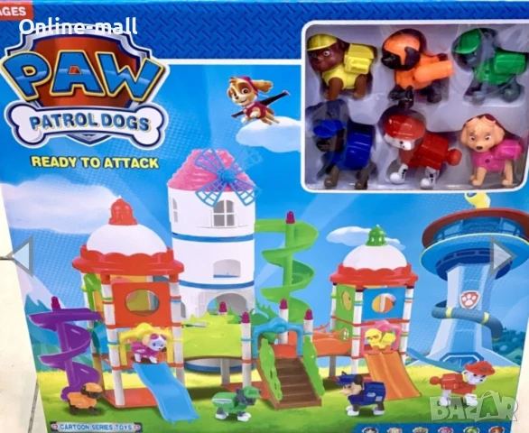 Голям Детски игрален комплект Пес Патрул с пързалки и 6 броя кученца