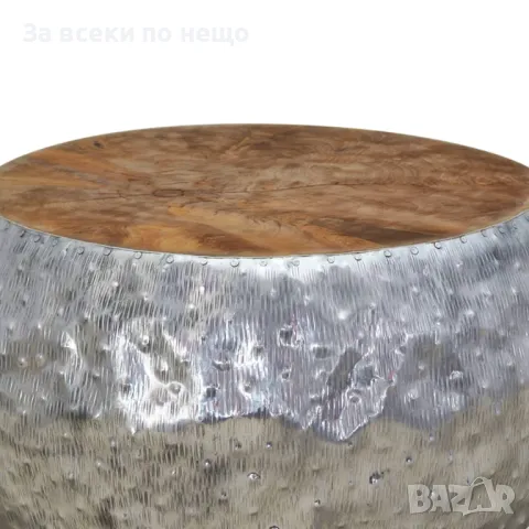 Маса за кафе, алуминий, тиково дърво, 60х60х30 см, снимка 2 - Маси - 47358938