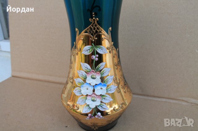 Ваза Бохемия синьо стъкло, снимка 2 - Други ценни предмети - 40566319