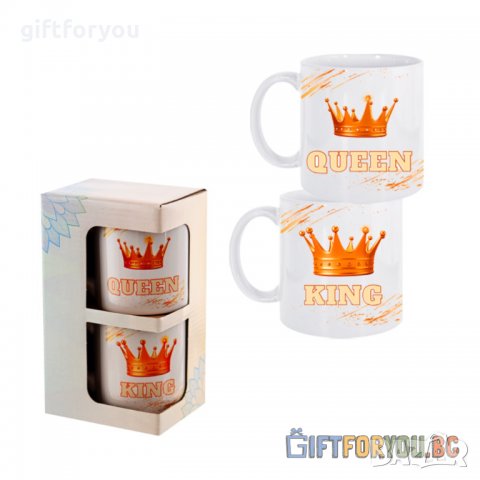 ХИТ! Комплект чаши Queen & King Подарък за Влюбени Подарък за Жени Мъже Подарък за Свети Валентин